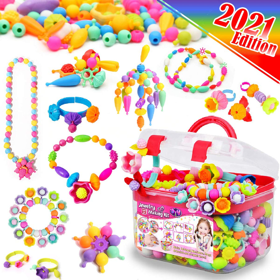 FUNZBO Snap Pop Beads for Girls Toys - Kids Jewelry Making Kit Pop-Bead Art and Craft Kits DIY Bracelets Necklace Hairband and Rings Toy for Age 3 4 5 6 7 8 Year Old Girl (Large)