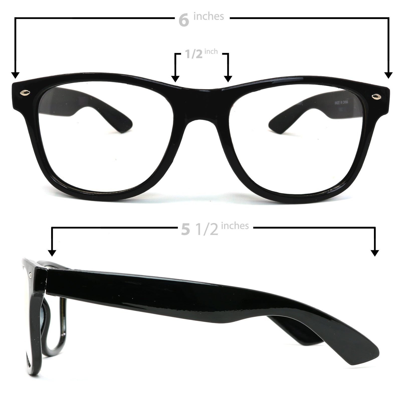 Skeleteen Retro Nerd Costume Glasses - Oversized Black Hipster Eyeglasses with Clear Lenses - 1 Pair