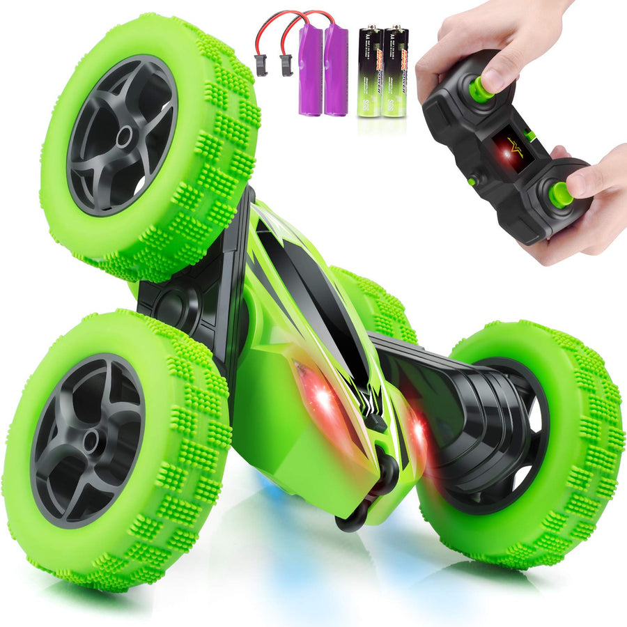 Remote Control Car, ORRENTE RC Cars Stunt Car Toy, 4WD 2.4Ghz Double Sided 360° Rotating RC Car with Headlights, Kids Xmas Toy Cars for Boys/Girls (Green)