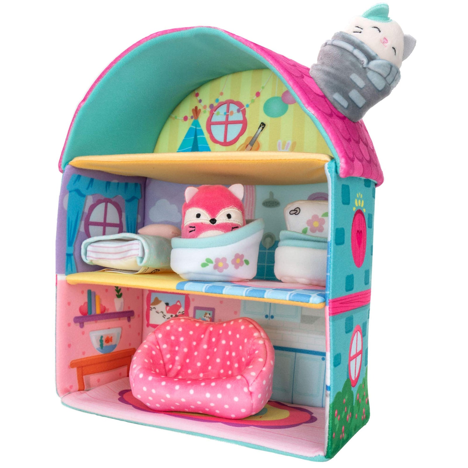 Squishville by Squishmallow Fifi’s Cottage Townhouse, 2” Blair and Fifi Soft Mini-Squishmallow and 4 Plush Furniture Accessories, Irresistibly Soft Plush Toys, 3 Floors to Explore, Amazon Exclusive