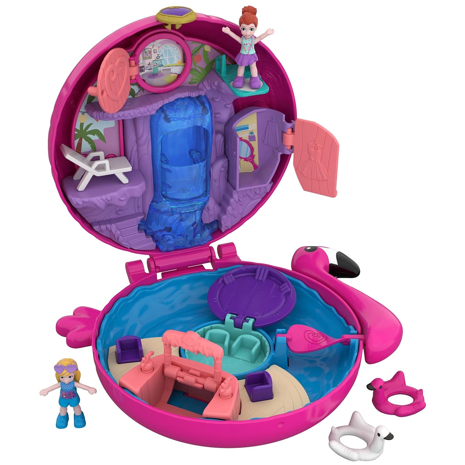 Polly Pocket Pocket World Flamingo Floatie Compact with Surprise Reveals, Micro Dolls & Accessories [Amazon Exclusive]