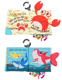 Fish Soft Cloth Book, Shark Tails Soft Activity Crinkle Baby Books Toys for Early Education for Babies,Toddlers,Infants,Kids, Teether Ring,Teething Baby Book Baby Shark,Octopus, Ocean Sea Animal Books
