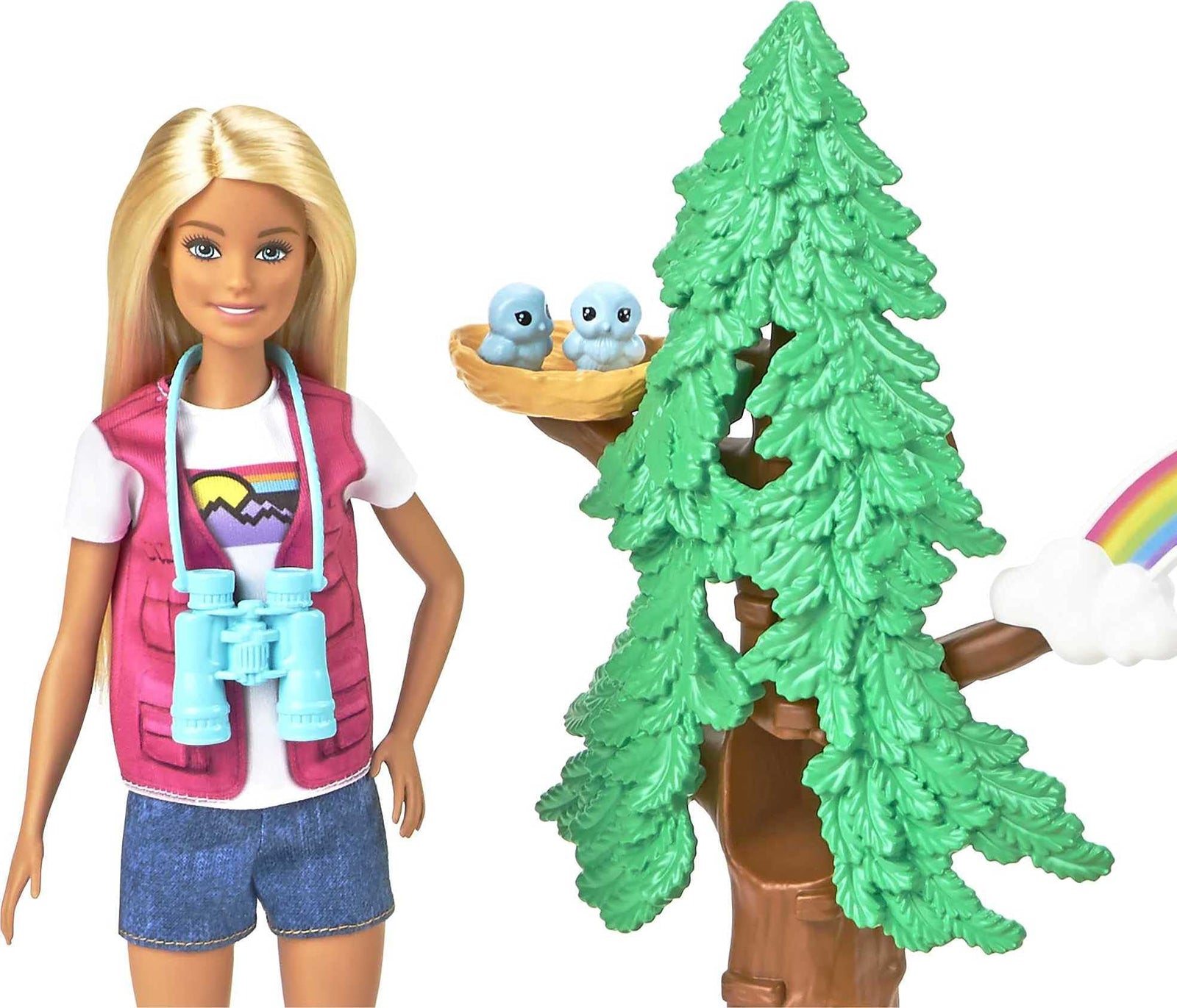 Barbie Wilderness Guide Interactive Playset with Blonde Doll (12-in), Outdoor Tree, Bridge, Overhead Rainbow, 10 Animals & More, Great Gift for Ages 3 Years Old & Up