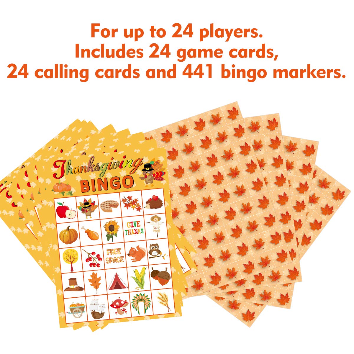 Fancy Land Thanksgiving Bingo Game 24 Players for Kids Holiday Party Craft Supplies