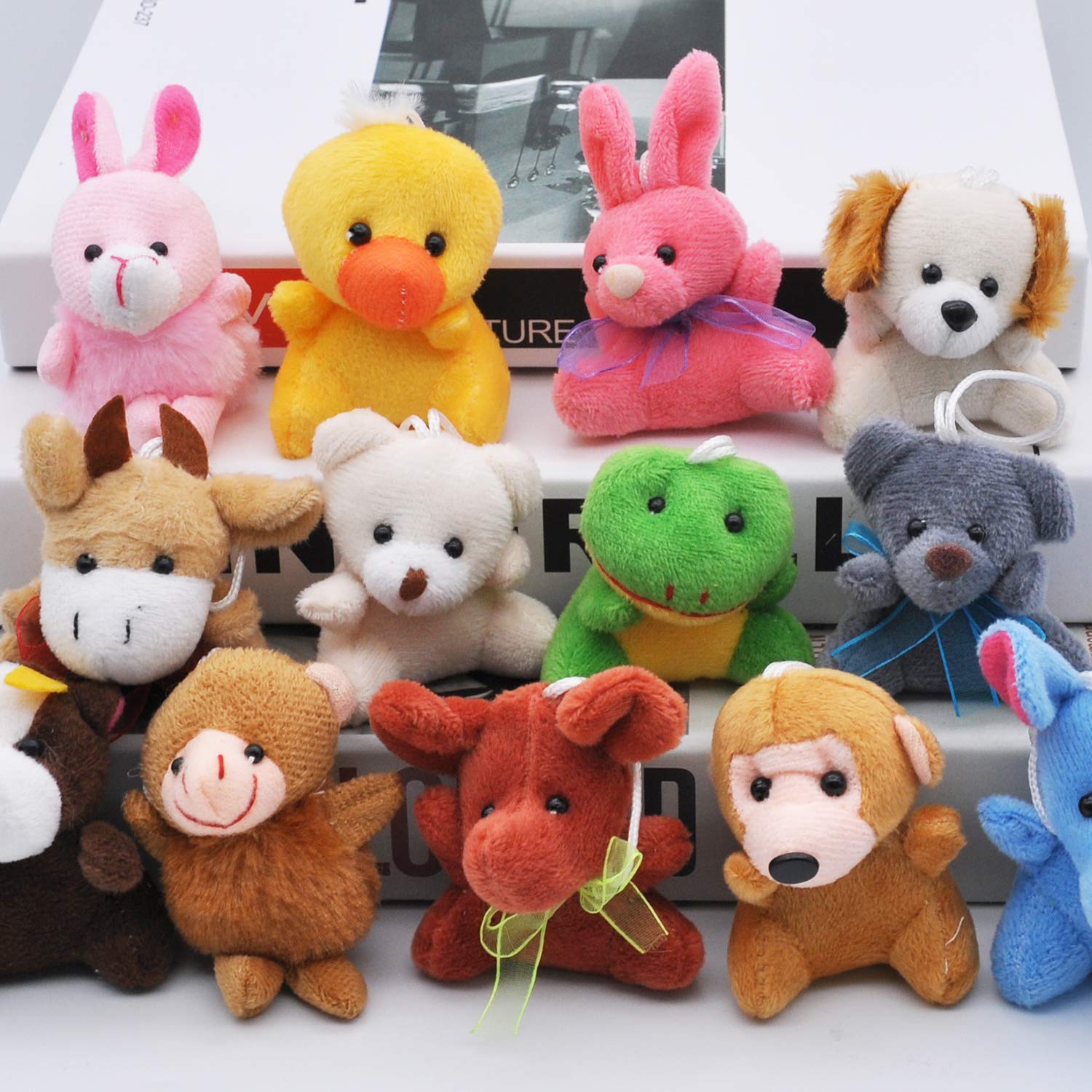Joyin Toy 24 Pack Mini Animal Plush Toy Assortment (24 units 3" each) Kids Valentine Gift Easter Egg Filter Party Favors