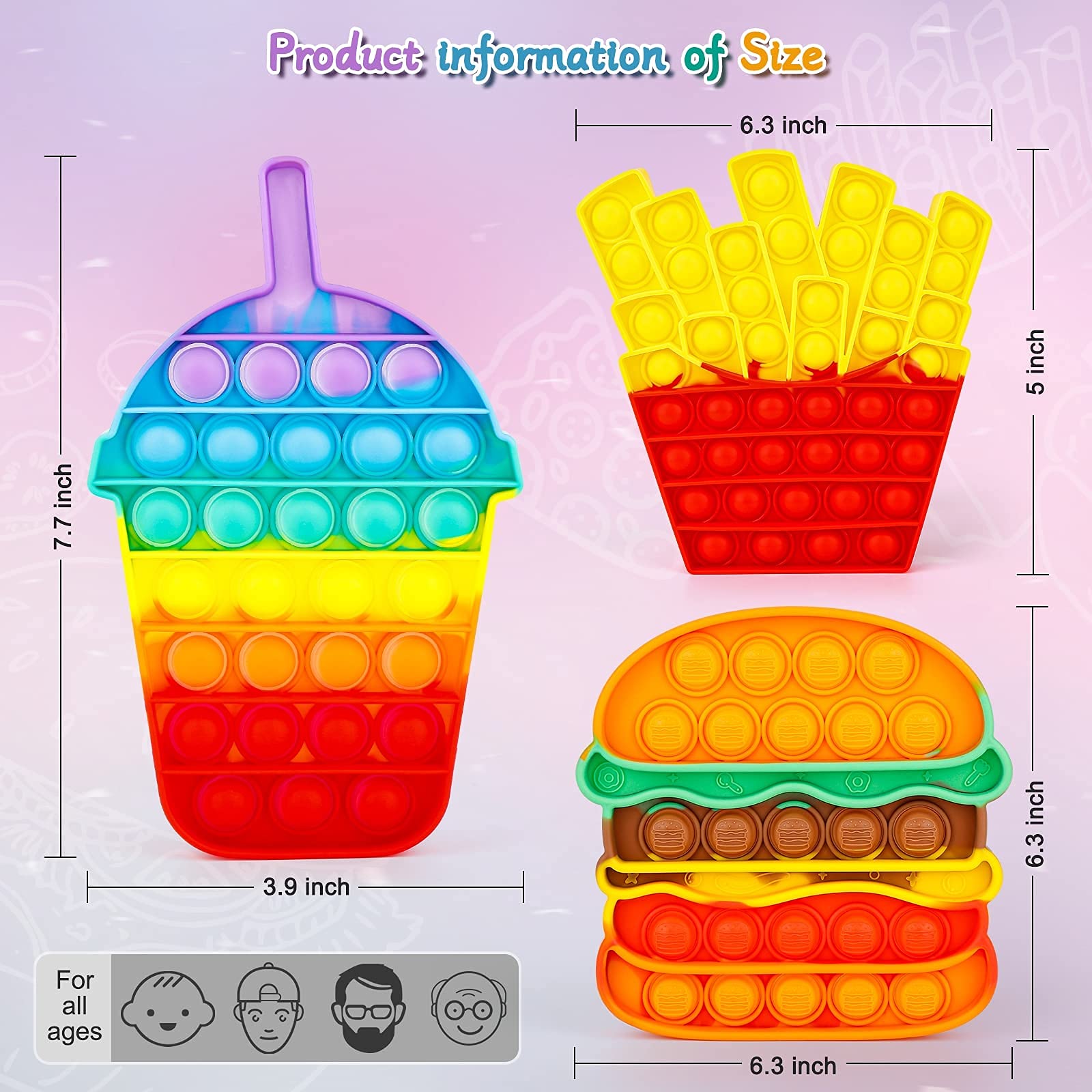 iTechjoy Fidget Toys Set, Bubble Popping Push Popper Sensory Fidget Toys, Pop On Its Stress Relief Toy Popits for Autism,ADD,ADHD, Educational Game Toy for Kids Adults,Hamburger&Fries&Coke Cup Shapes