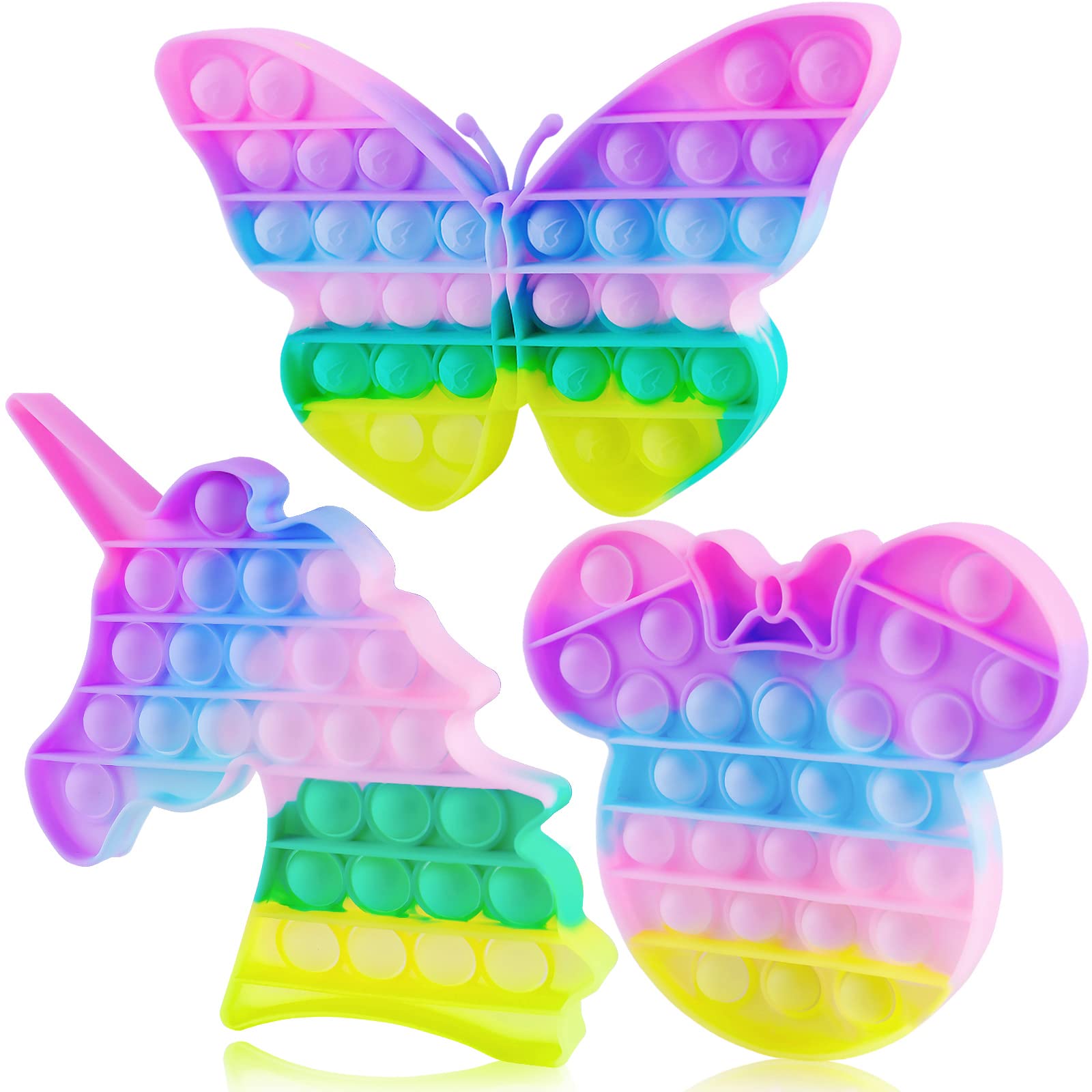 3 Pack Pop Fidget It Toy, Its Popit Popper Push Squeeze Sensory Bubble Anxiety Stress Relief Cheap Popitsfidgets Poppits Pops Popet Kid,it's Popitz Poppits Macaron Rainbow Butterfly Mouse Unicorn Gift