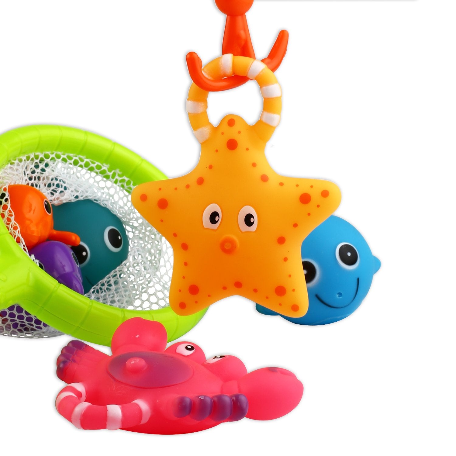 Bath Toy, Fishing Floating Squirts Toy and Water Scoop with Organizer Bag(8 Pack), KarberDark Fish Net Game in Bathtub Bathroom Pool Bath Time for Kids Toddler Baby Boys Girls, Bath Tub Spoon