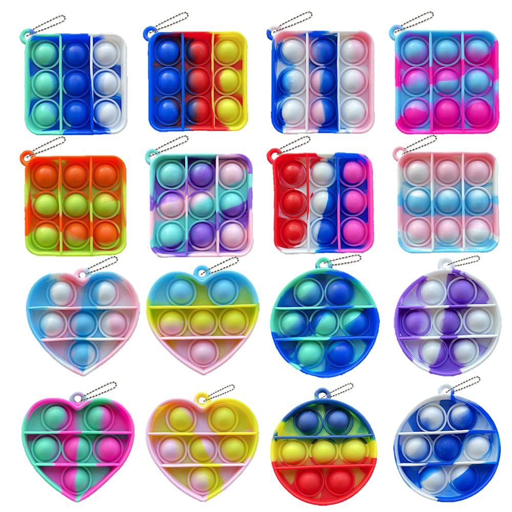 16pcs Mini Fidget Toy Push pop Keychain Toy, Anxiety Stress Reliever Hand Toys, Squeeze Sensory Toys to Relieve Emotional Stress for Kids Adults（Colorful1）