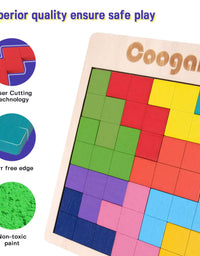 Coogam Wooden Puzzle Pattern Blocks Brain Teasers Game with 60 Challenges, 3D Russian Building Toy Wood Tangram Shape Jigsaw Puzzles Montessori STEM Educational Toys Gift for Kids Adults
