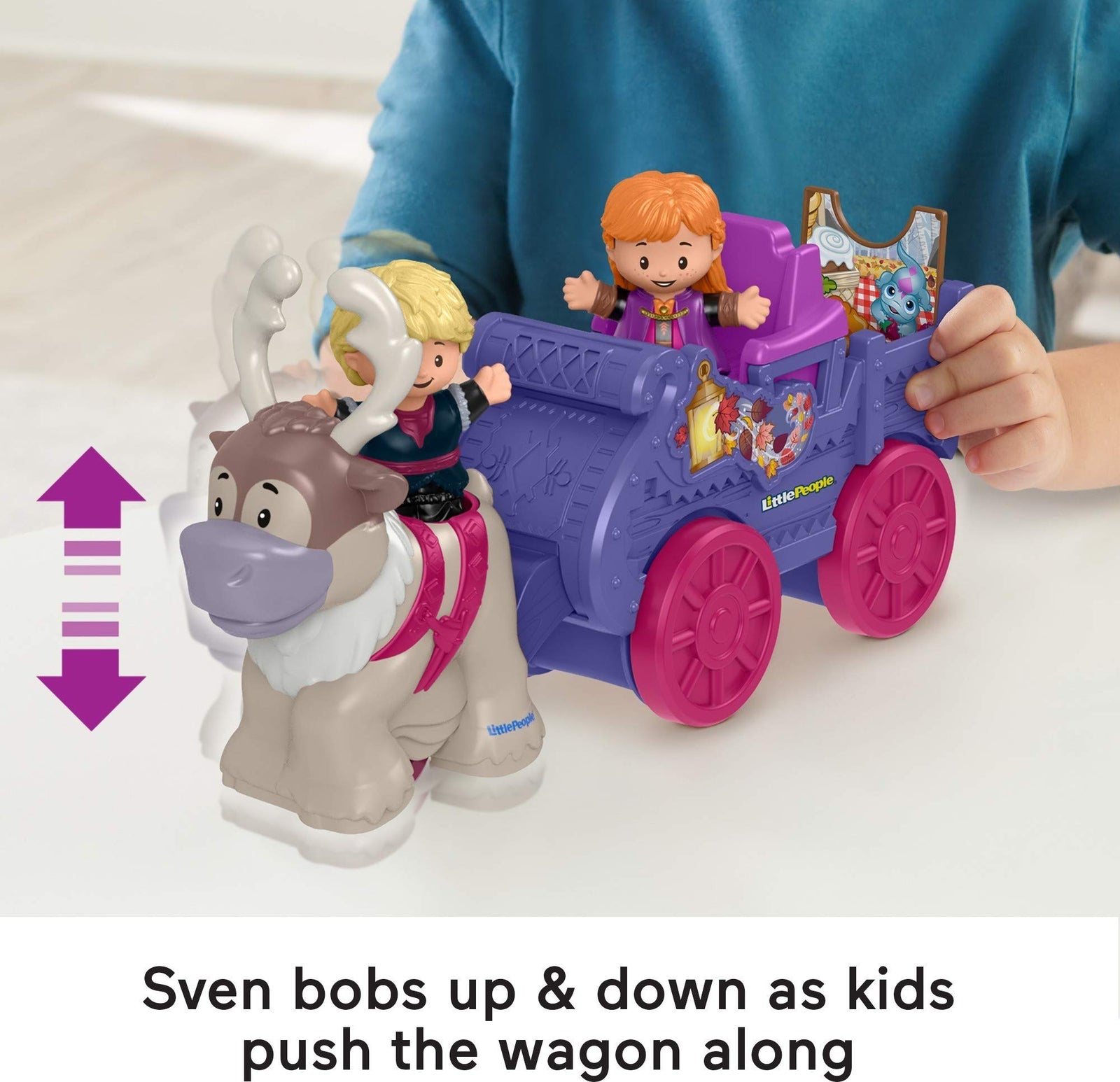 Fisher-Price Little People – Disney Frozen 2 Anna & Kristoff’s Wagon, push-along vehicle with character figures for toddlers and preschool kids