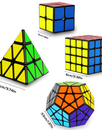 Speed Cube Set, Puzzle Cube, Magic Cube 2x2 4x4 Pyraminx Pyramid Megaminx Puzzle Cube Toy Gift for Children Adults, Pack of 4
