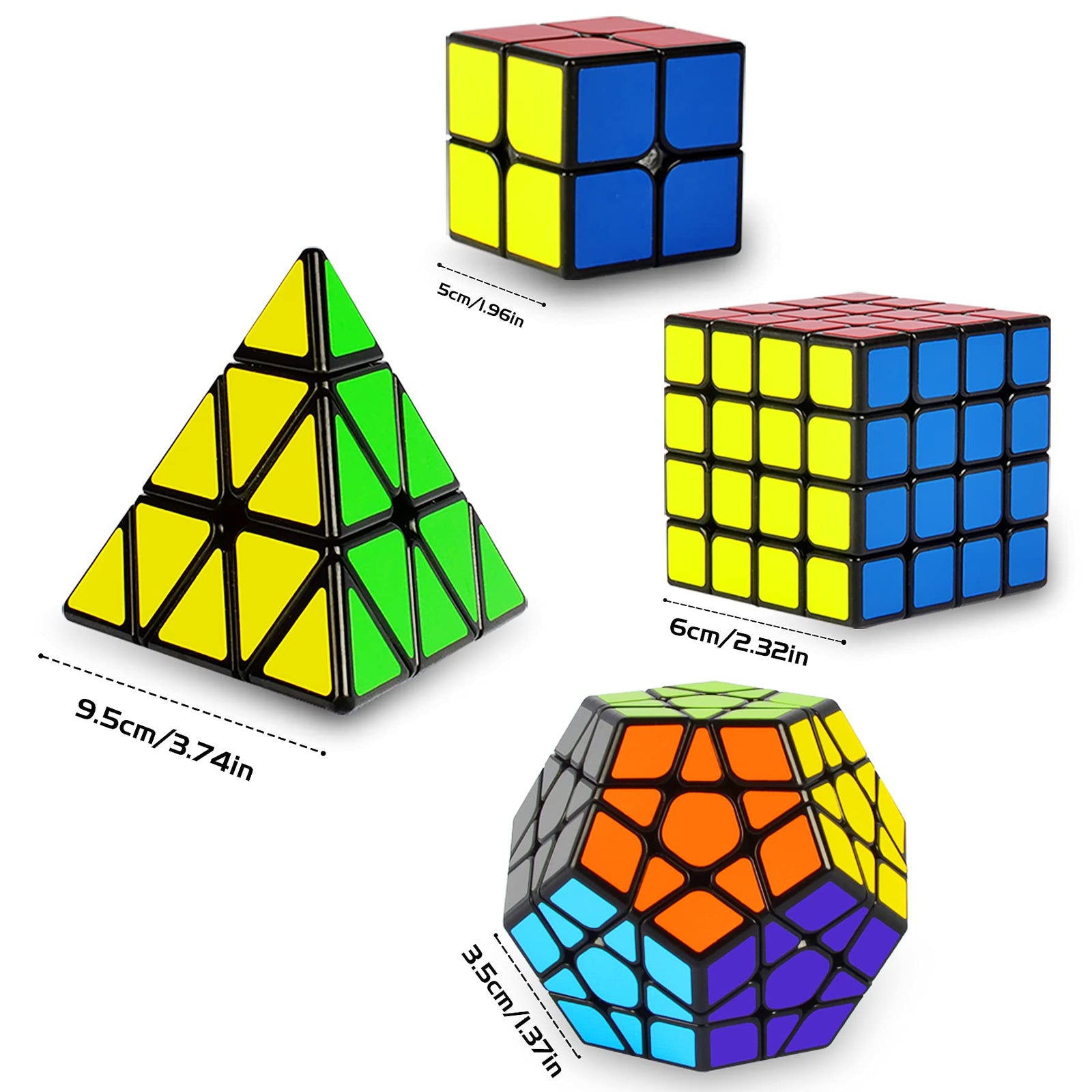 Speed Cube Set, Puzzle Cube, Magic Cube 2x2 4x4 Pyraminx Pyramid Megaminx Puzzle Cube Toy Gift for Children Adults, Pack of 4