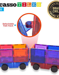 PicassoTiles 2 Piece Car Truck Construction Kit Toy Set Vehicle Educational Magnet Building Tile Magnetic Blocks Puzzle Magnets Toys with Re-Enforced Hitch and Long Bed for Girls Boys Toddler Ages 3+
