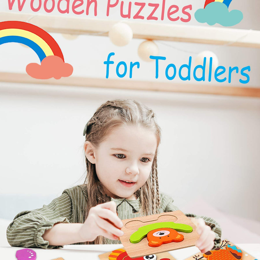 Wooden Puzzles for Toddlers 1-3 Toys Gifts for 1 2 3 Year Old Boys Girls, 6 Pack Animal Jigsaw Toddler Puzzles, Learning Educational Preschool Toys