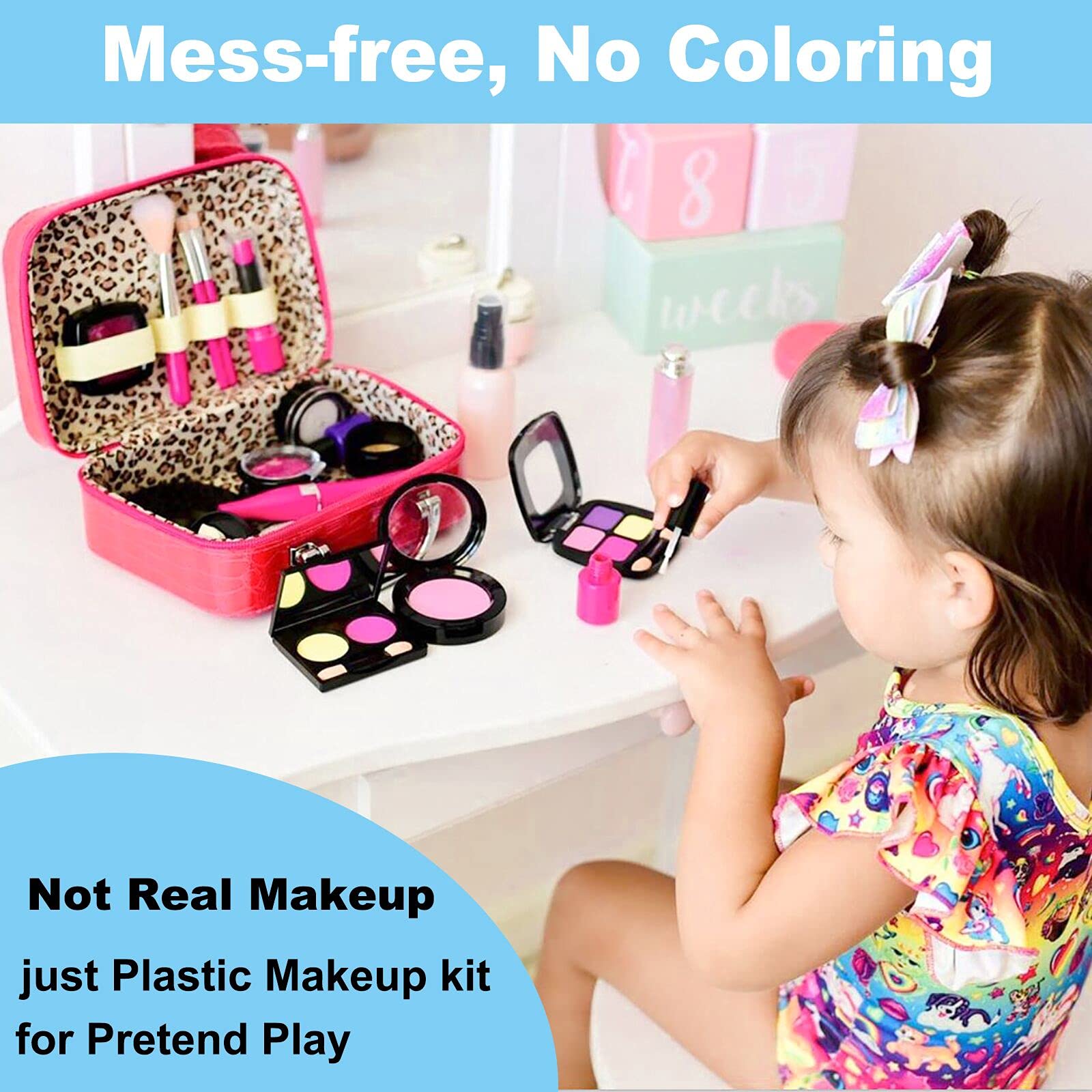 Tepsmigo Pretend Makeup Kit for Girls, Kids Pretend Play Makeup Set - with Cosmetic Bag for Birthday Christmas, Toy Makeup Set for Toddler, Little Girls Age 3+(Not Real Makeup)