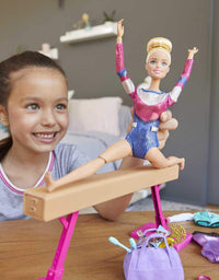 Barbie Gymnastics Playset: Barbie Doll with Twirling Feature, Balance Beam, 15+ Accessories for Ages 3 and Up
