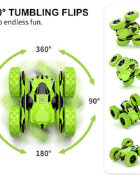 SGILE RC Stunt Car Toy, Remote Control Car with 2 Sided 360 Rotation for Boy Kids Girl, Green
