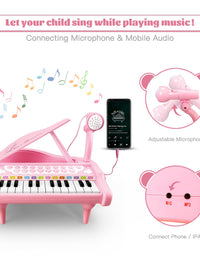 Love&Mini Piano Toy Keyboard for Kids Birthday Gift Age 1+ Pink 24 Keys Toddler Piano Music Toy Instruments with Microphone

