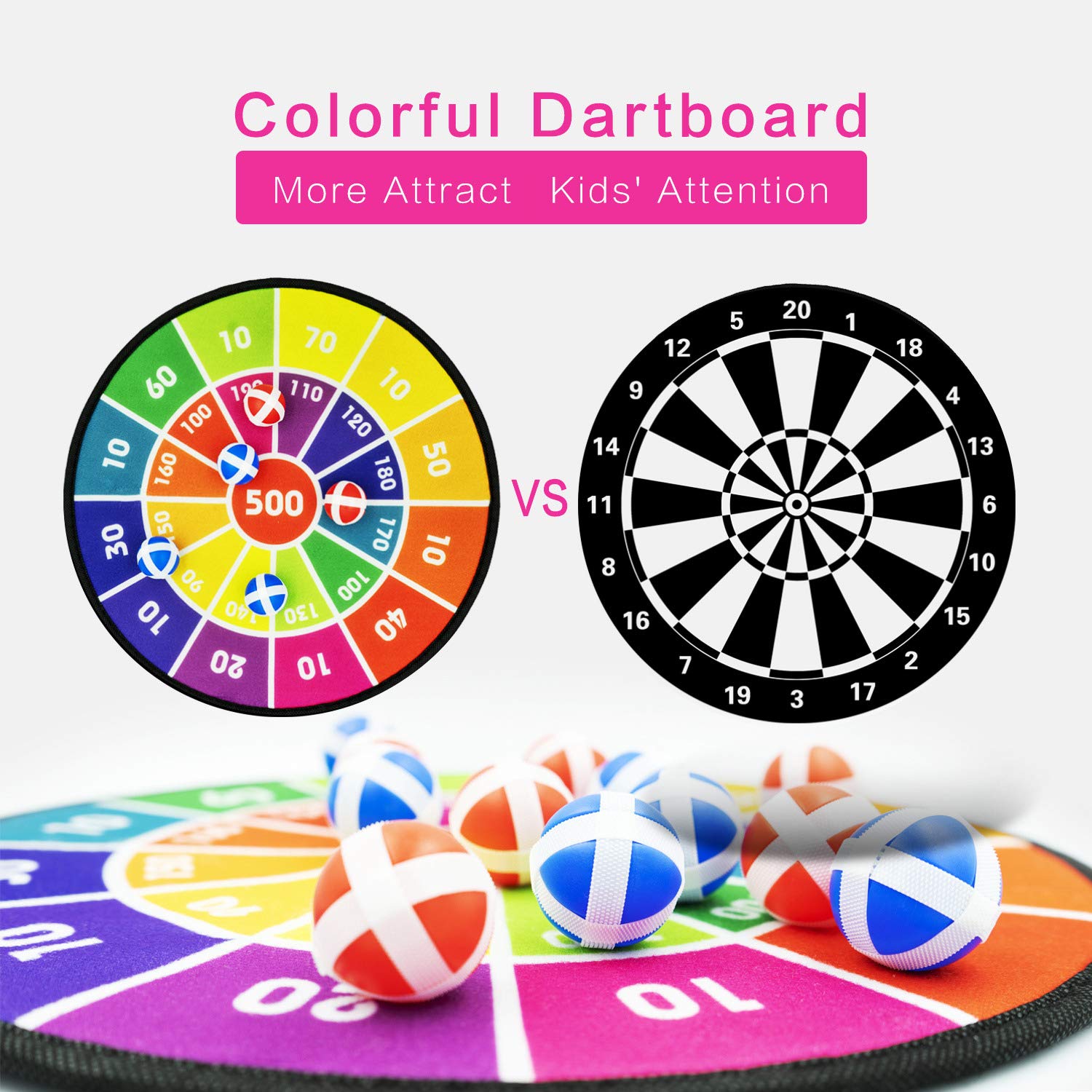 Toys Darts Games - Dart Board for Kids with 12 Balls - Boys Gifts Girls Toys for Indoor Outdoor Play, Birthday Party Throwing Target Games for Children Age 3 4 5 6 7 8 9 10 11 12 13 Year Old and Up