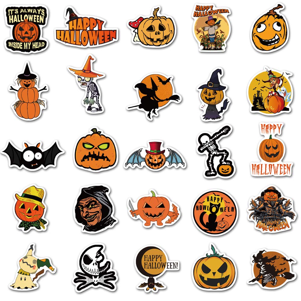 HTO Halloween Stickers for Kids, 100 Pack Cute Vinyl Water Bottles Laptop Scrapbook Pumpkin Stickers, Halloween Decorations Stickers for Kids Teens Adults