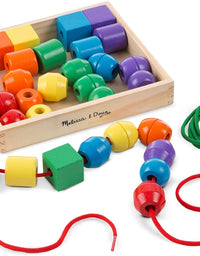 Melissa & Doug Primary Lacing Beads - Educational Toy With 8 Wooden Beads and 2 Laces
