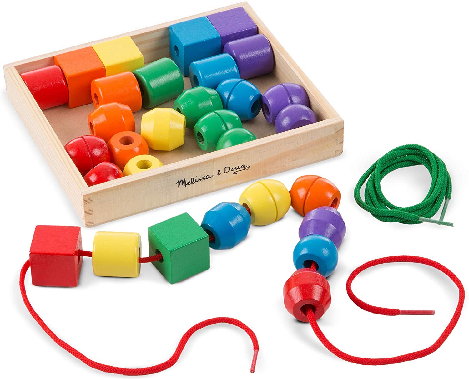 Melissa & Doug Primary Lacing Beads - Educational Toy With 8 Wooden Beads and 2 Laces