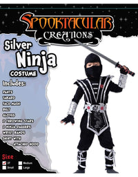 Silver Ninja Deluxe Costume Set with Ninja Foam Accessories Toys for Kids Kung Fu Outfit Halloween Ideas
