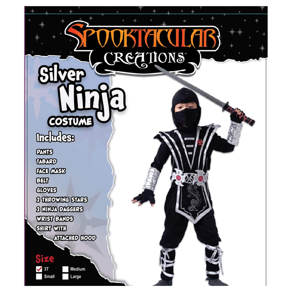 Silver Ninja Deluxe Costume Set with Ninja Foam Accessories Toys for Kids Kung Fu Outfit Halloween Ideas