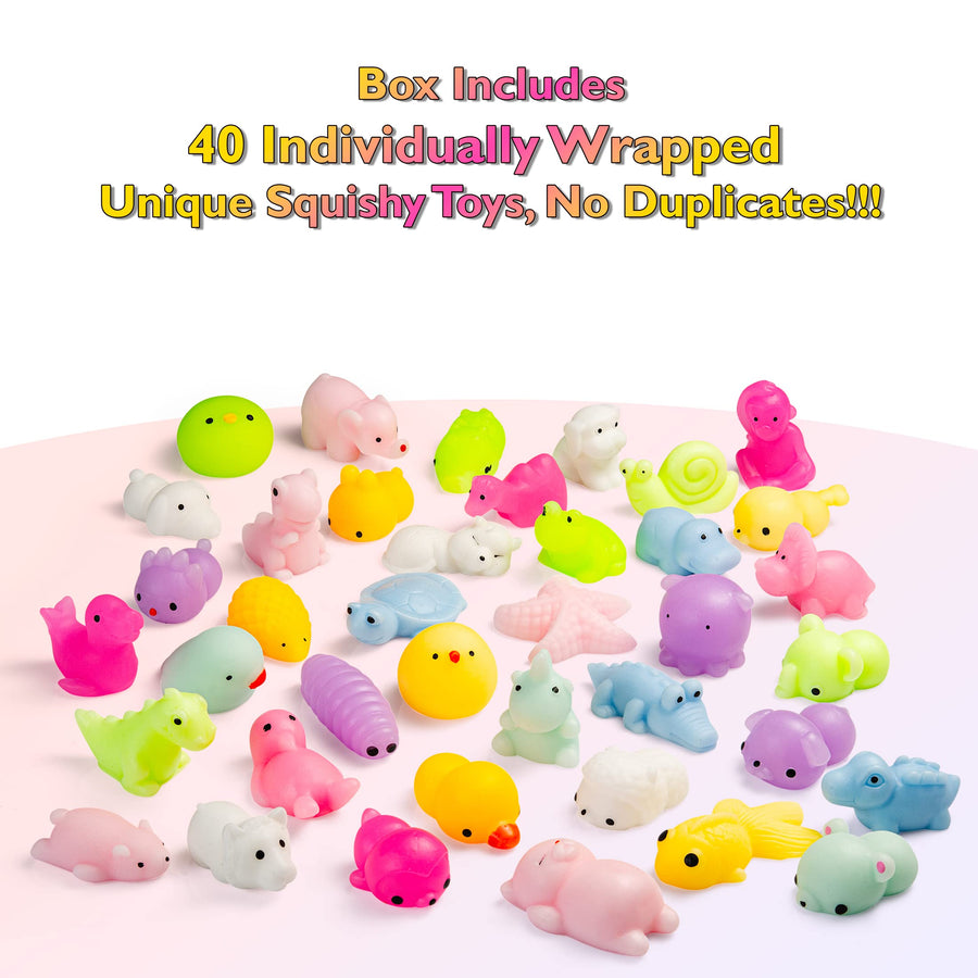 Mini Animal Kawaii Squishy Pack - 40 Pieces Random Mochi Squishies Party Favor Toys for Kids - Cute and Soft Squeezable Stress Reliever for Children
