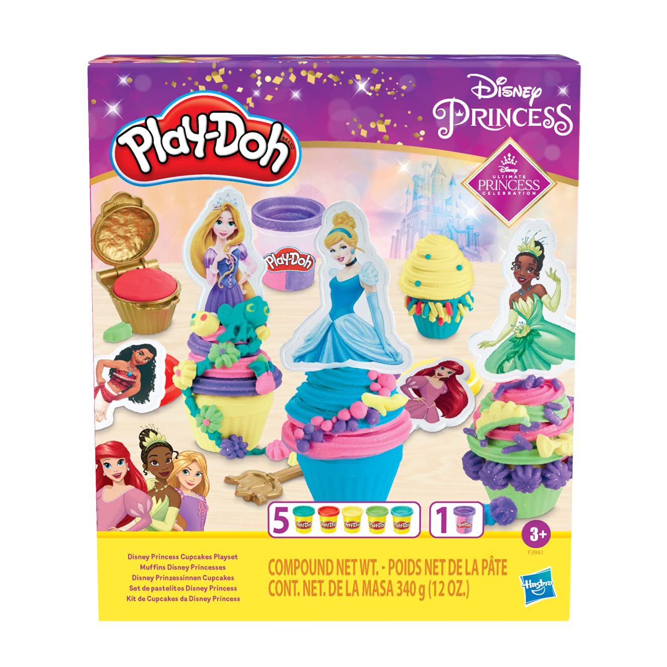 Play-Doh Disney Princess Cupcakes Playset Arts and Crafts Toy for Kids 3 Years and Up with 6 Non-Toxic Cans Including Dual Sparkle