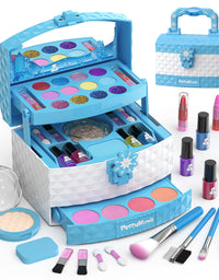 PERRYHOME Kids Makeup Kit for Girl 35 Pcs Pretend Play Makeup Set, Washable Makeup Kit Real Cosmetic Toy Beauty Set with Box, Safe & Non-Toxic Frozen Makeup Set for 5-12 Years Old Kids Birthday Gift
