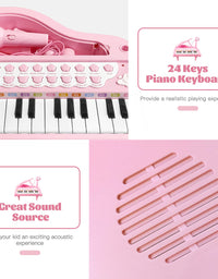 Love&Mini Piano Toy Keyboard for Kids Birthday Gift Age 1+ Pink 24 Keys Toddler Piano Music Toy Instruments with Microphone
