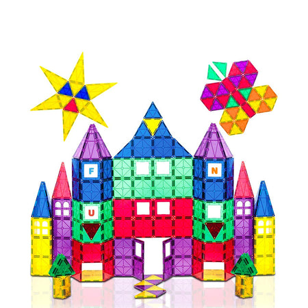 Playmags Original Colorful Magnetic 100 PC Tile Set, Strongest Magnets Building Blocks for Kids, Creativity and Educational Building Toys for Children, STEM Approved (100 Pc)