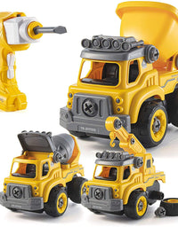 Take Apart Toys with Electric Drill | Converts to Remote Control Car | 3 in one Construction Truck Take Apart Toy for Boys | Gift Toys for Boys 3,4,5,6,7 Year Olds | Kids Stem Building Toy
