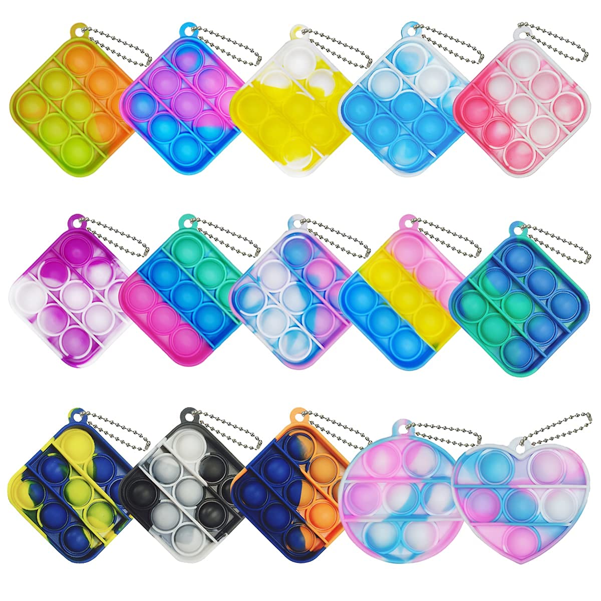 15 Pcs Mini Squeeze Pop Bubble Simple Fidget Sensory Toys, Mini Silicone Keychain Wrap Small Pop Bulk Classroom Prizes Relieve Anxiety Stress Toy for Kids Adult Party Favors