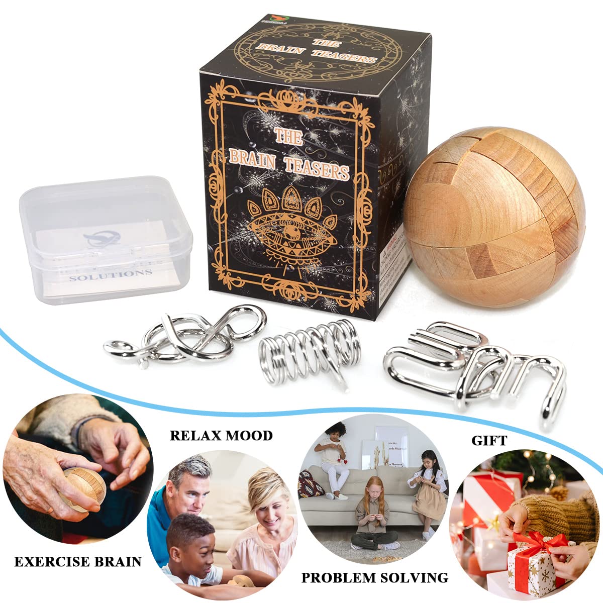 KINGOU Wooden Puzzle Magic Ball Brain Teasers Toy Intelligence Game Sphere Puzzles for Adults/Kids