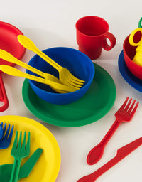 KidKraft 27-Piece Primary Colored Cookware Set, Plastic Dishes and Utensils for Play Kitchens, Gift for Ages 18 mo+

