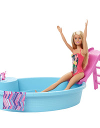 Barbie Doll, 11.5-Inch Blonde, and Pool Playset with Slide and Accessories, Gift for 3 to 7 Year Olds
