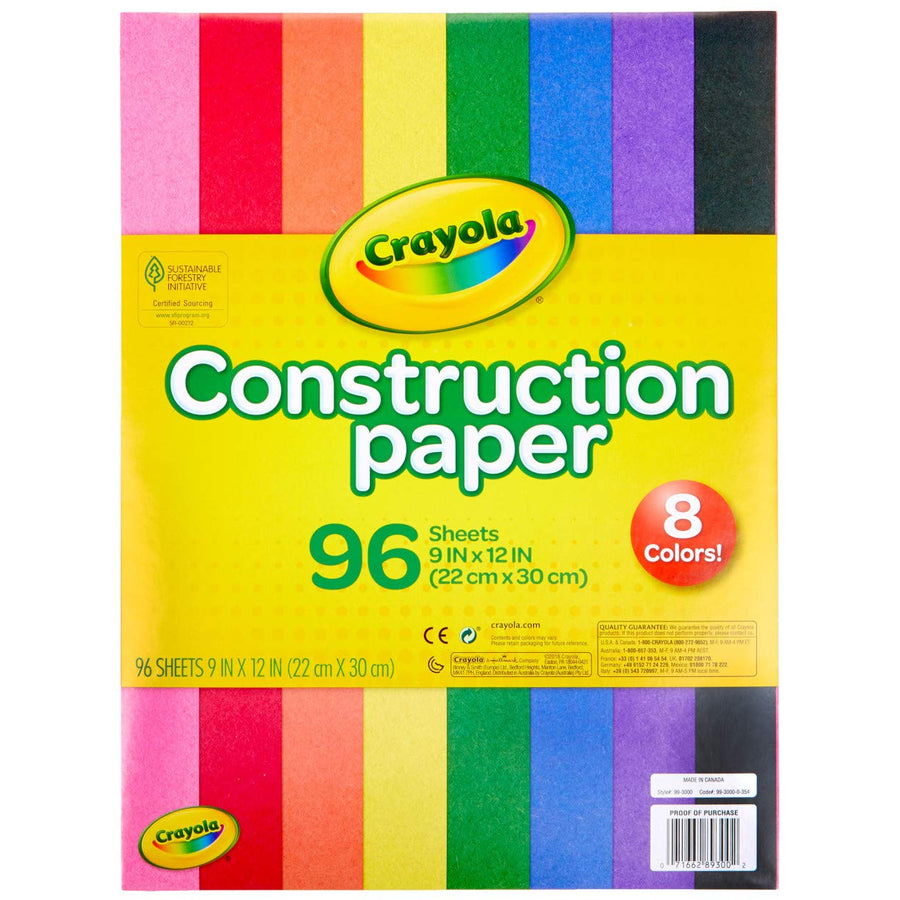 Crayola Construction Paper, School Supplies, 96 ct Assorted Colors, 9" x 12"
