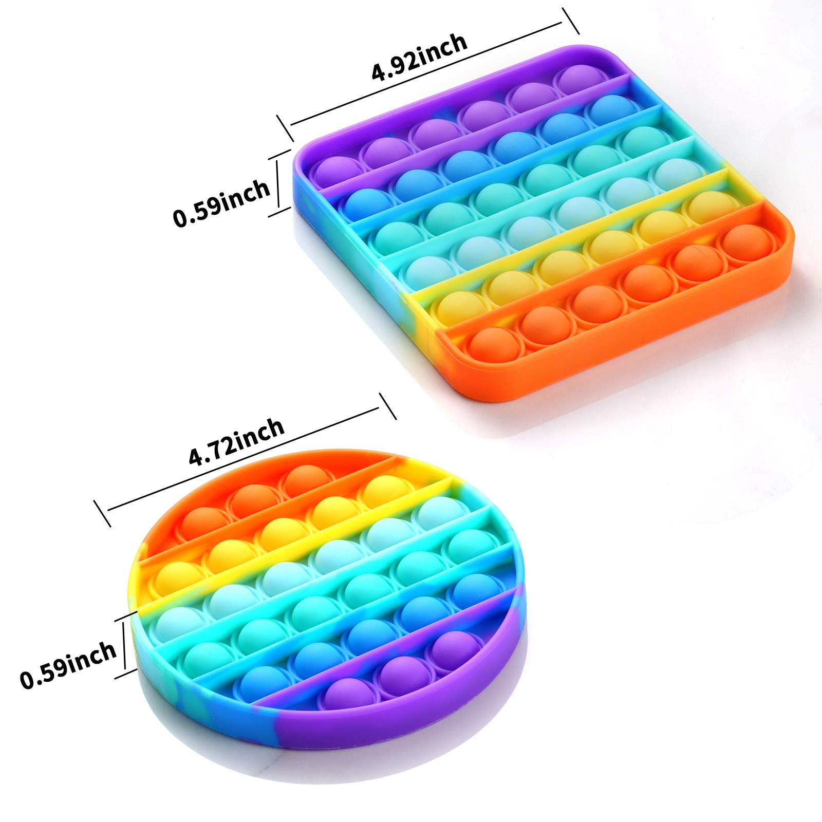 2 Packs Pop Fidget Sensory Toys, Autism Special Needs Stress Relief Silicone Pressure Relieving Toys, Round and Square Squeeze Toys for Kids Children Adults (Set of 2)