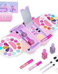 cosone Kids Makeup Kit 54 Pcs Real Cosmetic Make Up Set, Safty Tested Washable Makeup Toy Set with Portable Box for Girls Prentent Play Christmas Birthday Gift Toys
