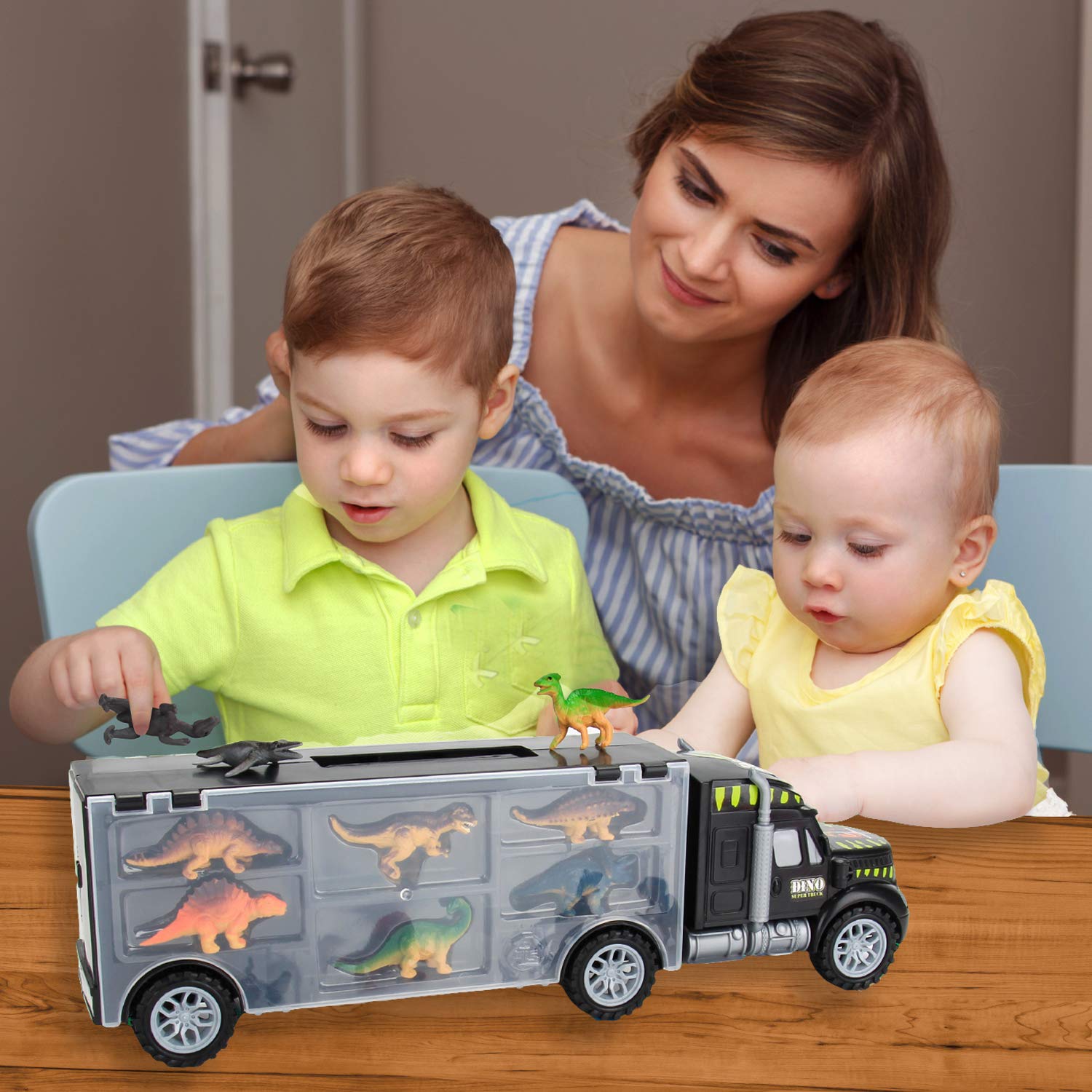 Dinosaur Truck Carrier – Dinosaur Toy for Boys, 12 Dinosaur Toys Playset – Toy Dinosaurs for Boys Age 3 & Up with More Dinosaur Figures, Dinosaur Trucks for Boys Toys Age 4-5, 6, 7 Years Old