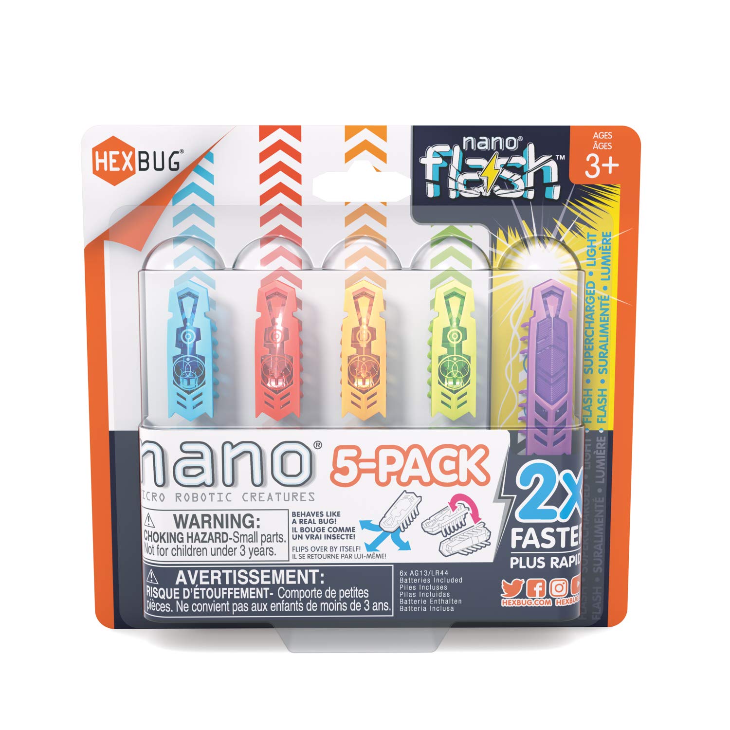 HEXBUG Nano 5 Pack - 4 nanos Plus Bonus Flash Nano - Sensory Vibration Toys for Kids and Cats - Small HEX Bug Tech Toy - Batteries Included - Multicolor