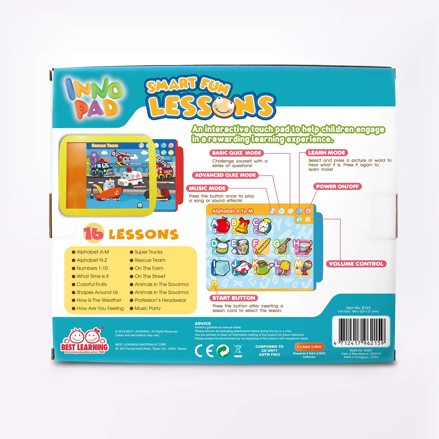 BEST LEARNING INNO PAD Smart Fun Lessons - Educational Tablet Toy to Learn Alphabet, Numbers, Colors, Shapes, Animals, Transportation, Time for Toddlers Ages 2 to 5 Years Old