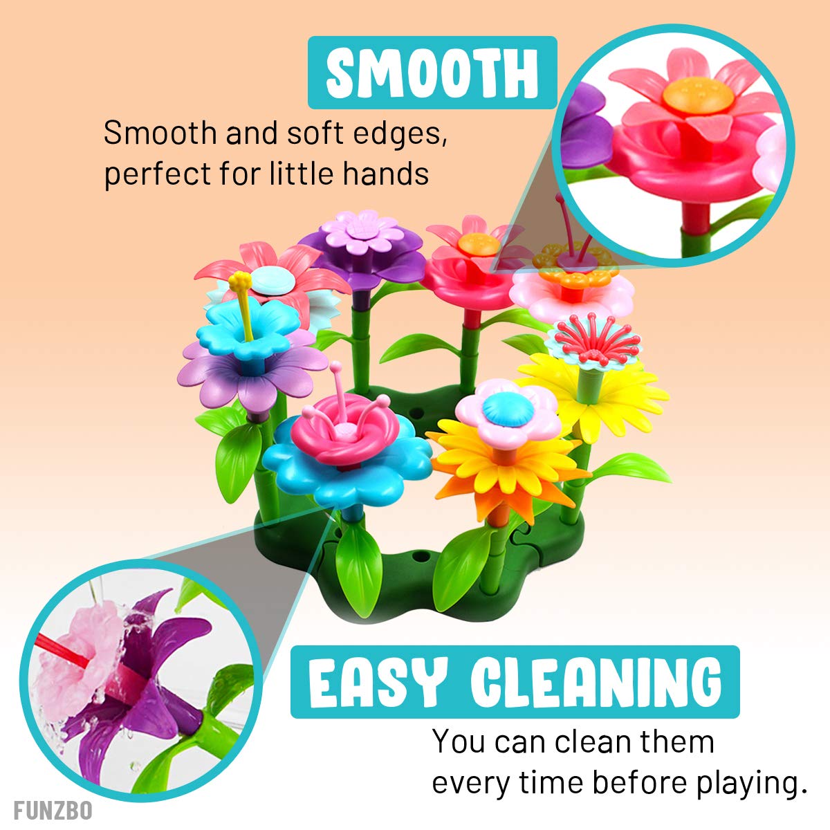 FUNZBO Flower Garden Building Toys for Girls - STEM Toy Gardening Pretend Gift for Kids - Stacking Game for Toddlers playset - Educational Activity for Preschool Children Age 3 4 5 6 7 Year Old Boys