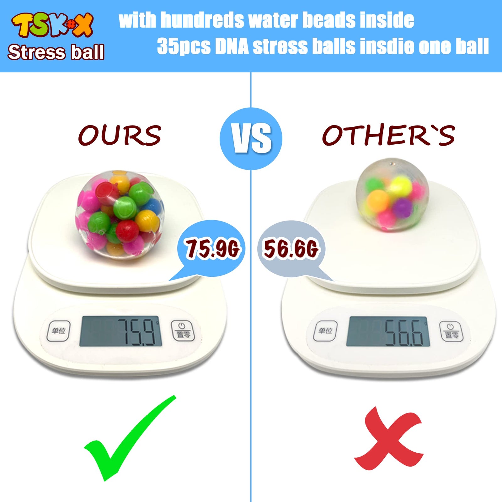 Stress Balls for Kids and Adults 4 squishies Balls Water Bead Stress Balls Sensory Ball Squeezing Ball Squishy Ball Toys Set for Anxiety Autism ADHD and More