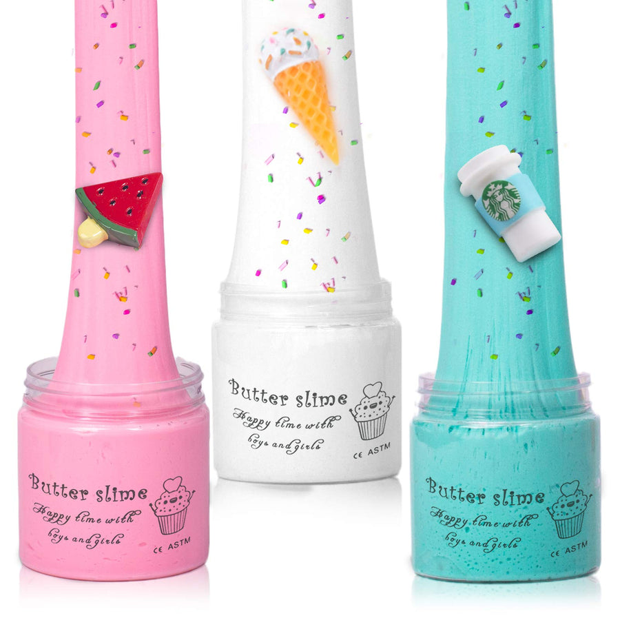 Slime Kit with 3 Pack Butter Slime,Pink Watermelon,White Ice Cream and Ocean Coffee,Scented Slime Kit for Girls and Boys ,Super Soft and Non Sticky DIY Surprise Slime