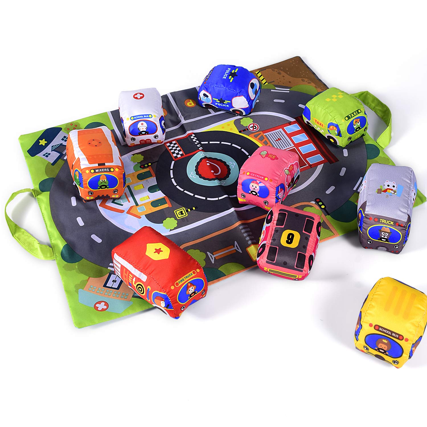 Soft Car Toy Set with Play Mat for 1 Year Old Baby,Toddlers,Boys and Girls ( 9 Vehicle and a Play mat/Storage Bag) | Baby Toys 12-18 Months| Toys for 1 Year Old boy