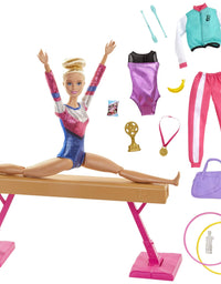 Barbie Gymnastics Playset: Barbie Doll with Twirling Feature, Balance Beam, 15+ Accessories for Ages 3 and Up
